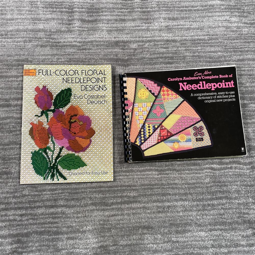 Vintage Needlepoint Floral Pattern Book Lot 2 Costabel-Deutsch Ambuter PB Spiral